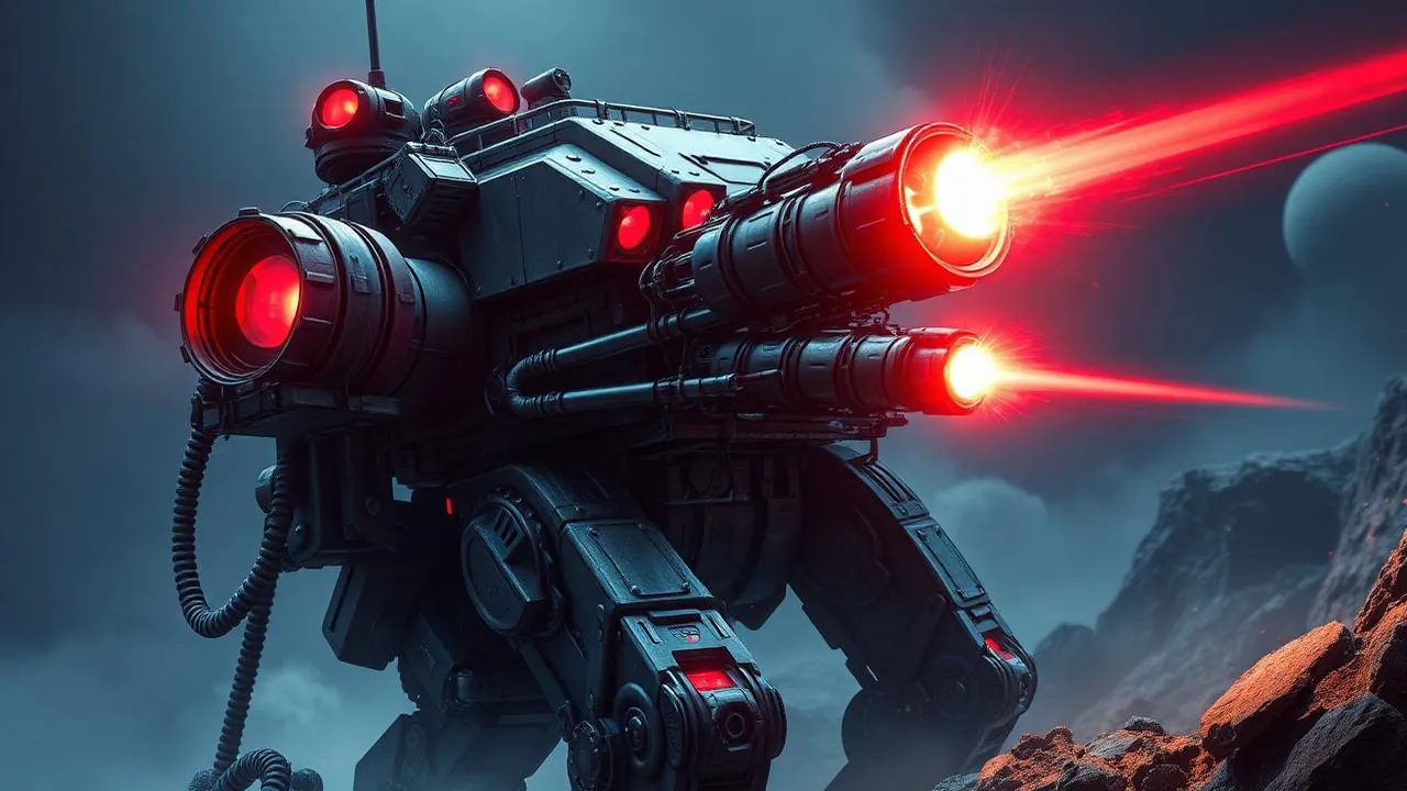 Postavte sa nepriateľským robotom plným laserov.