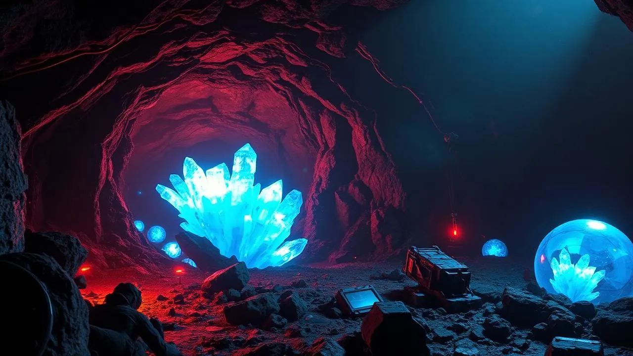 Zbierajte vzácne kryštály v jaskyniach asteroidu.